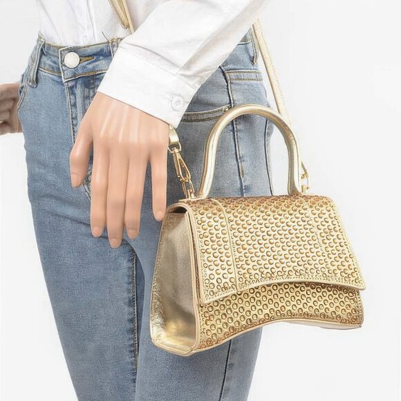 Metallic Rhinestone Hotfix Top Handle Flap Bag - Picture 4 of 9